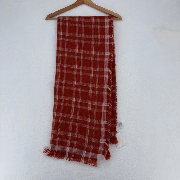 Madewell Nordstrom Plaid Fringe Scarf Rust White Terra Cotta Blanket OS New - Picture 3 of 8